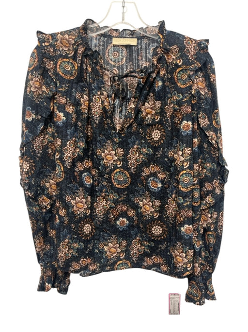 Ulla Johnson Size 6 Blue, Orange, Brown Cotton Long puff sleeve Floral Top Blue, Orange, Brown / 6