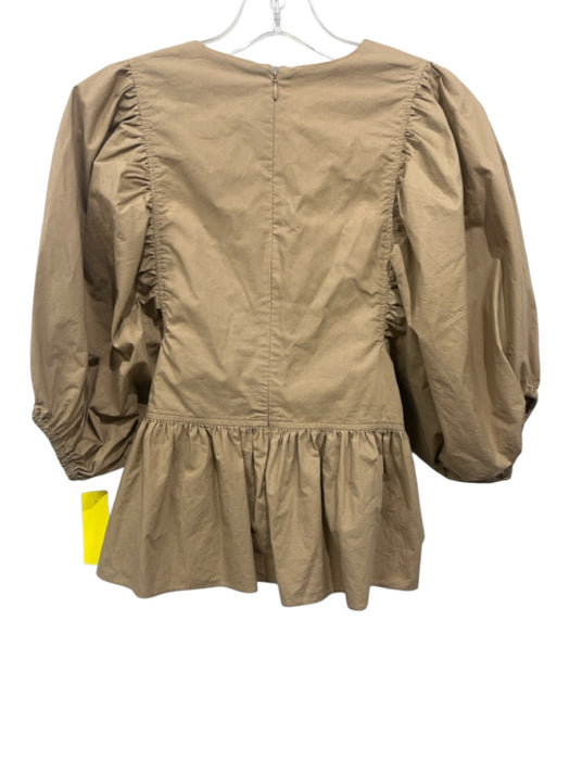 Hunter Bell Size Est S Beige Brown Cotton Short Puff Sleeve V Neck Ruffle Top Beige Brown / Est S