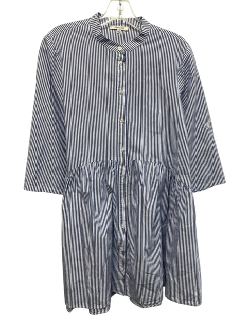 Madewell Size Medium Blue & White Cotton Long Sleeve Striped Button Front Dress Blue & White / Medium