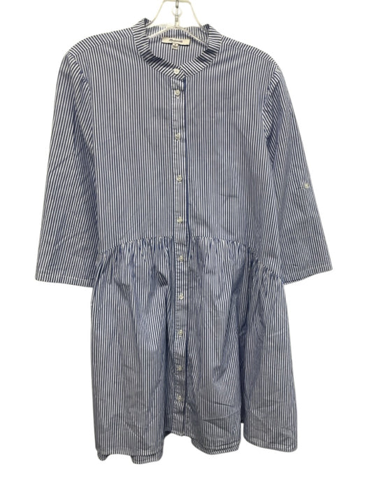 Madewell Size Medium Blue & White Cotton Long Sleeve Striped Button Front Dress Blue & White / Medium