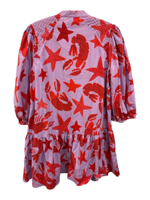 Farm Rio Size M Purple & Red Cotton Long Sleeve Nautical Button Up Dress Purple & Red / M