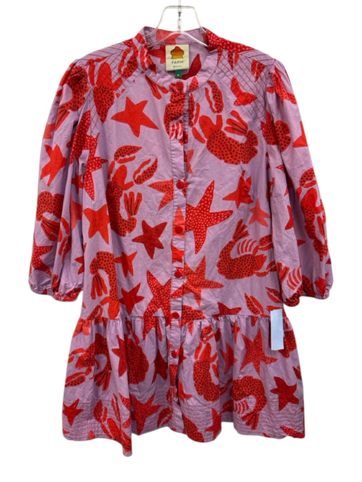Farm Rio Size M Purple & Red Cotton Long Sleeve Nautical Button Up Dress Purple & Red / M