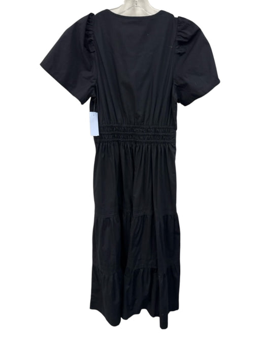By Anthropologie Size S Black Cotton Short Sleeve Split Neck Midi Dress Black / S
