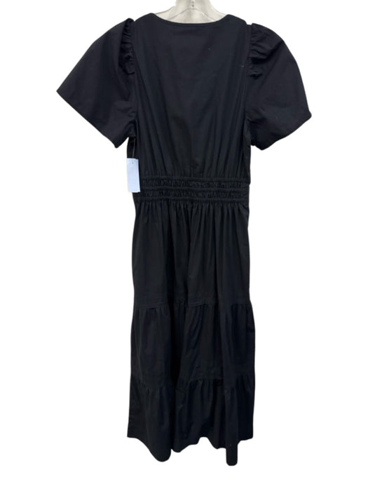 By Anthropologie Size S Black Cotton Short Sleeve Split Neck Midi Dress Black / S