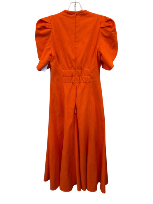 ME+EM Size 6 Orange Viscose Midi Short Sleeve Gathered Pleats Dress Orange / 6