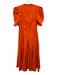 ME+EM Size 6 Orange Viscose Midi Short Sleeve Gathered Pleats Dress Orange / 6