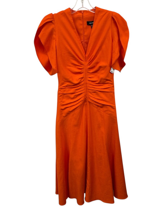 ME+EM Size 6 Orange Viscose Midi Short Sleeve Gathered Pleats Dress Orange / 6