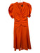 ME+EM Size 6 Orange Viscose Midi Short Sleeve Gathered Pleats Dress Orange / 6