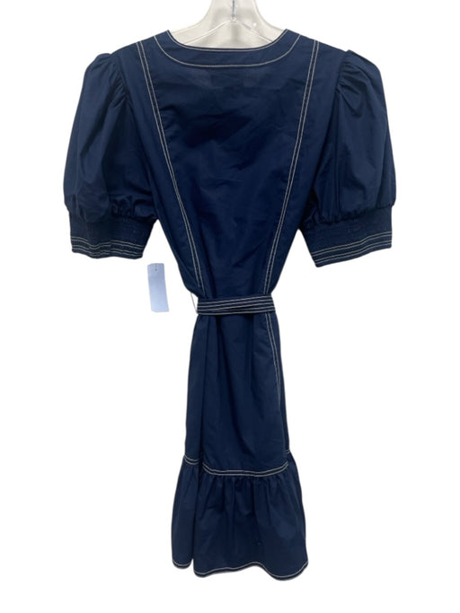 Cartolina Size S Navy Blue & White Cotton Contrast Stitch 1/4 Button Dress Navy Blue & White / S
