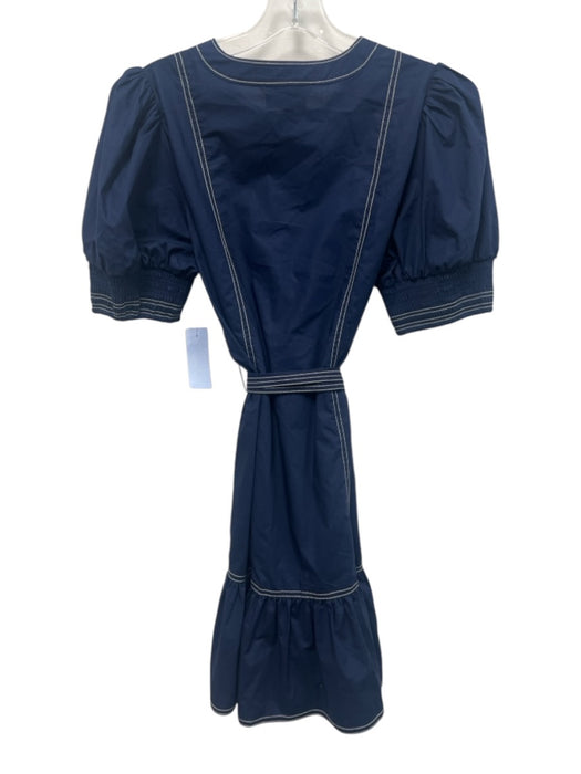 Cartolina Size S Navy Blue & White Cotton Contrast Stitch 1/4 Button Dress Navy Blue & White / S