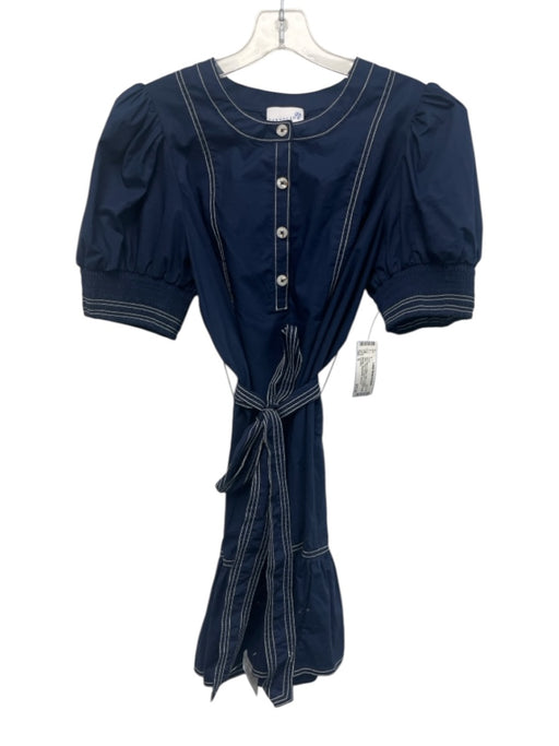 Cartolina Size S Navy Blue & White Cotton Contrast Stitch 1/4 Button Dress Navy Blue & White / S