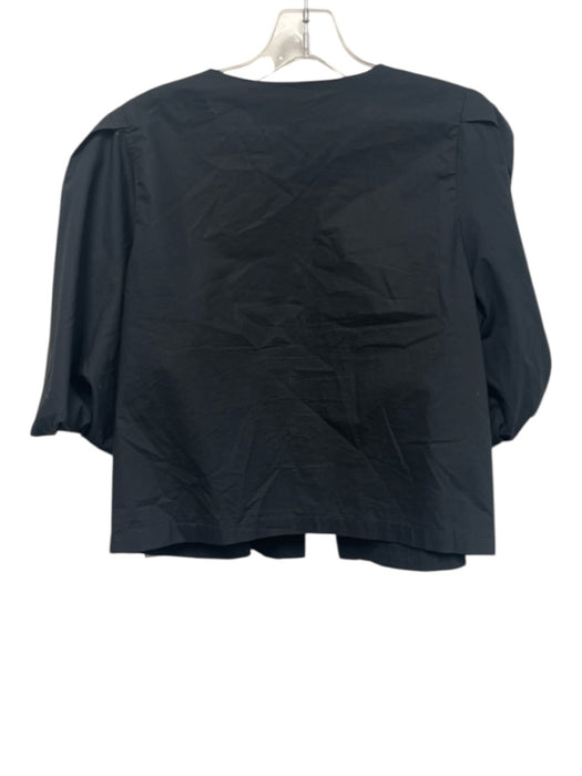 Le Bop Size M Black Cotton Short Puff Sleeve Buttons No Collar Top Black / M