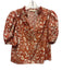 Ulla Johnson Size 6 Orange & cream Cotton Short Puff Sleeve Floral Print Top Orange & cream / 6