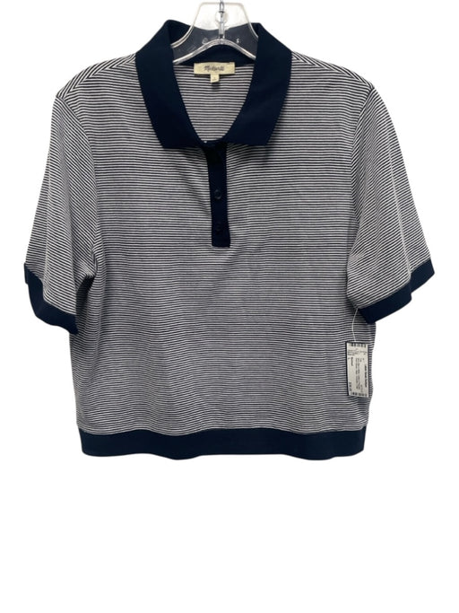 Madewell Size L Navy Blue & White Cotton & Polyester Short Sleeve Stripe Top Navy Blue & White / L