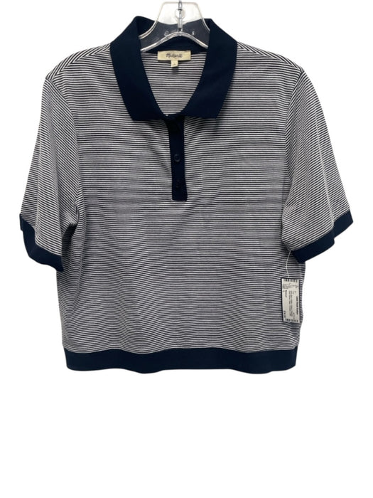 Madewell Size L Navy Blue & White Cotton & Polyester Short Sleeve Stripe Top Navy Blue & White / L