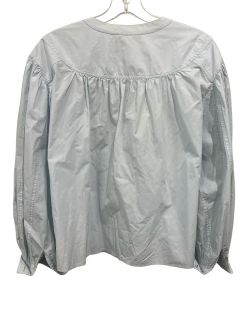 Ulla Johnson Size 6 Light Blue & Cream Cotton Long Balloon Sleeve Tie V Neck Top Light Blue & Cream / 6