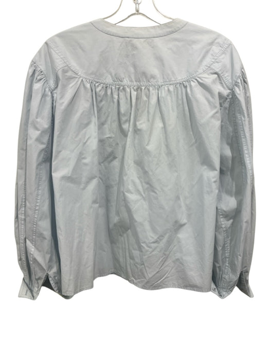 Ulla Johnson Size 6 Light Blue & Cream Cotton Long Balloon Sleeve Tie V Neck Top Light Blue & Cream / 6
