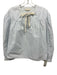 Ulla Johnson Size 6 Light Blue & Cream Cotton Long Balloon Sleeve Tie V Neck Top Light Blue & Cream / 6