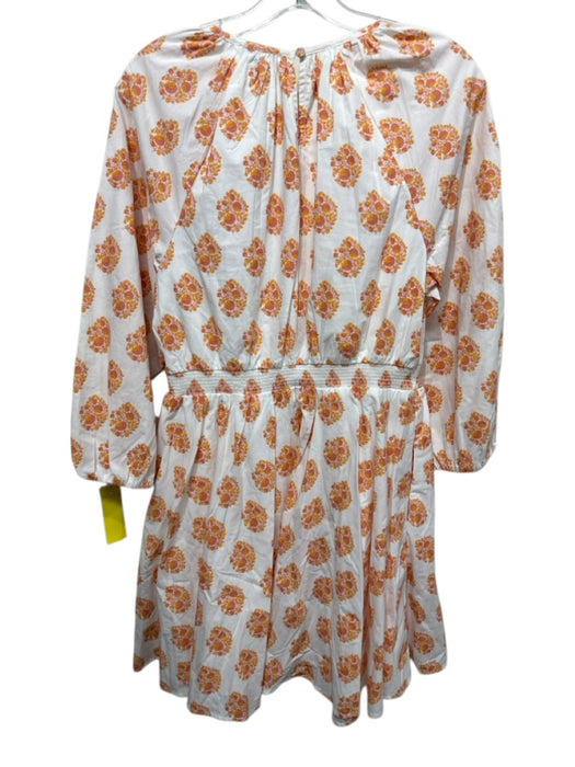 J. Crew Size M White & Orange Cotton Floral Long Balloon Sleeve Dress White & Orange / M