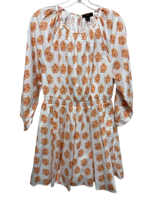 J. Crew Size M White & Orange Cotton Floral Long Balloon Sleeve Dress White & Orange / M