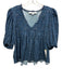 Hunter Bell Size M Blue, White & Black Cotton Floral 1/2 Puff Sleeve V Neck Top Blue, White & Black / M