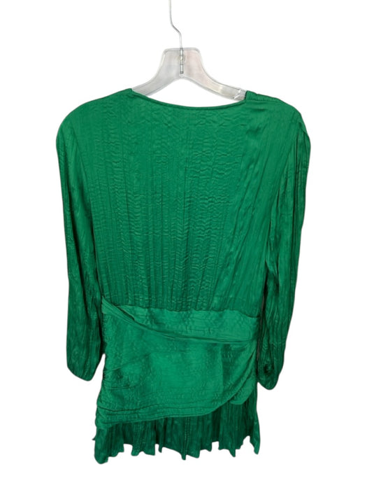 Maje Size 40 Green Polyester Long Balloon Sleeve Crinkle Dress Green / 40