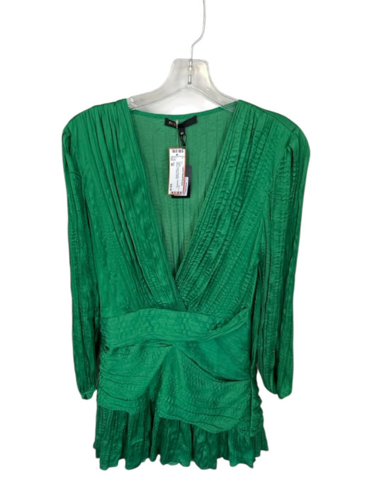 Maje Size 40 Green Polyester Long Balloon Sleeve Crinkle Dress Green / 40