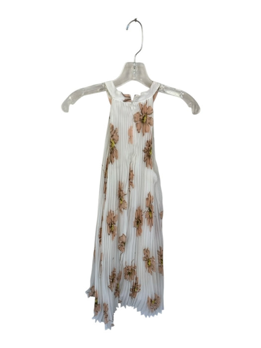 Entro Size S white & tan Polyester Sleeveless Flowers Acordian Pleats Dress white & tan / S