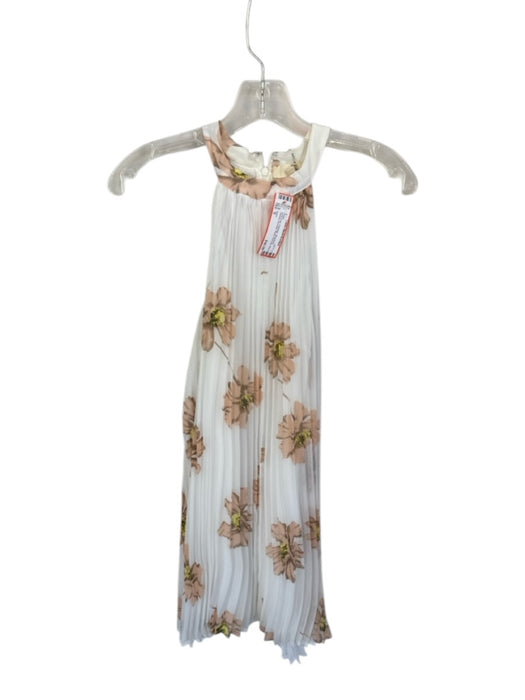 Entro Size S white & tan Polyester Sleeveless Flowers Acordian Pleats Dress white & tan / S