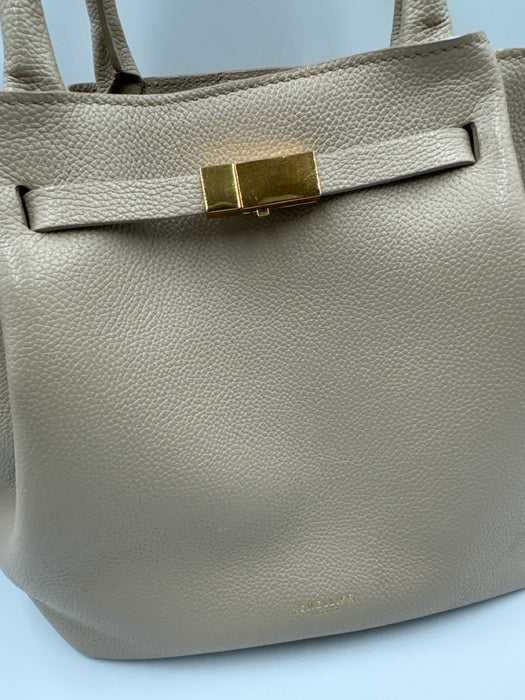 DeMellier Beige Leather Snap Detail Magnetic Snap Closure Removable Strap Bag