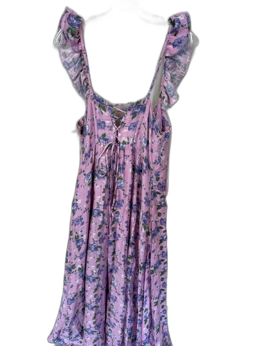 ASTR Size 1X Pink & Purple Rayon Blend Flutter Sleeves Flowers Boning Maxi Dress Pink & Purple / 1X
