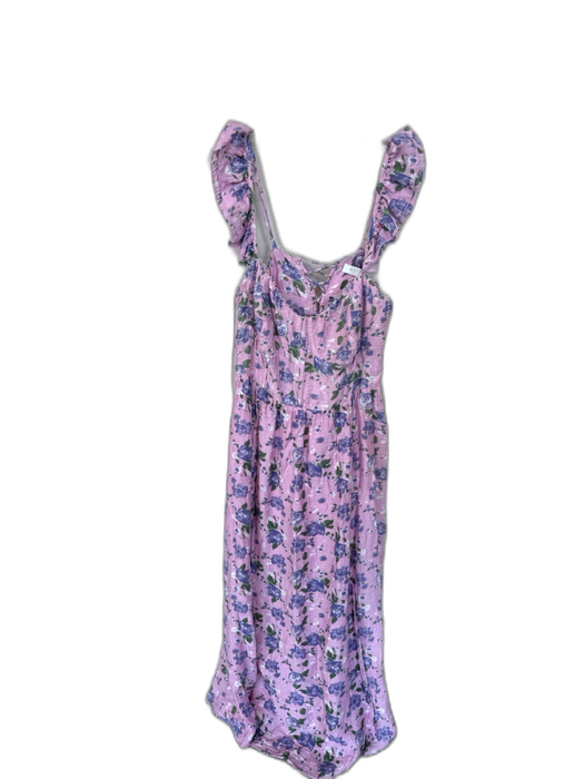 ASTR Size 1X Pink & Purple Rayon Blend Flutter Sleeves Flowers Boning Maxi Dress Pink & Purple / 1X