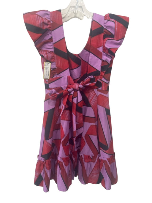Tuckernuck Size S Purple, Red & Black Linen Blend Abstract Print Tie Back Dress Purple, Red & Black / S