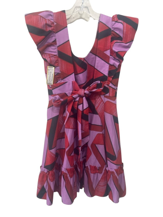 Tuckernuck Size S Purple, Red & Black Linen Blend Abstract Print Tie Back Dress Purple, Red & Black / S