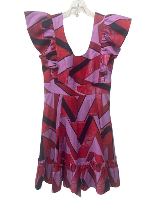 Tuckernuck Size S Purple, Red & Black Linen Blend Abstract Print Tie Back Dress Purple, Red & Black / S
