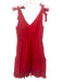 Joy Joy Size S Red Cotton Tie Shoulders V Neck Floral Eyelet Dress Red / S