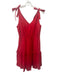 Joy Joy Size S Red Cotton Tie Shoulders V Neck Floral Eyelet Dress Red / S