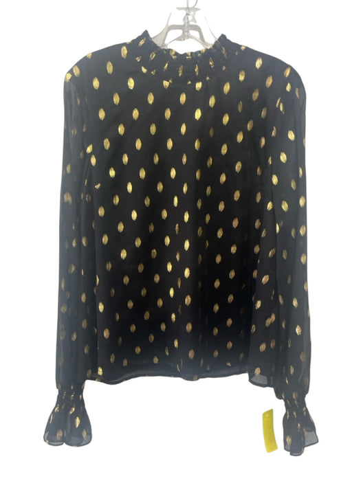 Pomander Place Size M Black & Gold Polyester Metallic Long Balloon Sleeve Top Black & Gold / M