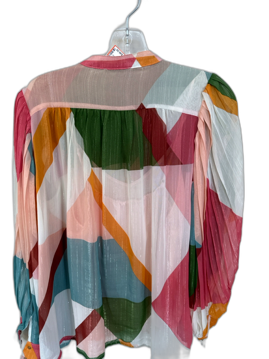 Suncoo Size Est M Pink & Green Long Balloon Sleeve Pleat Detail Slip Top Pink & Green / Est M
