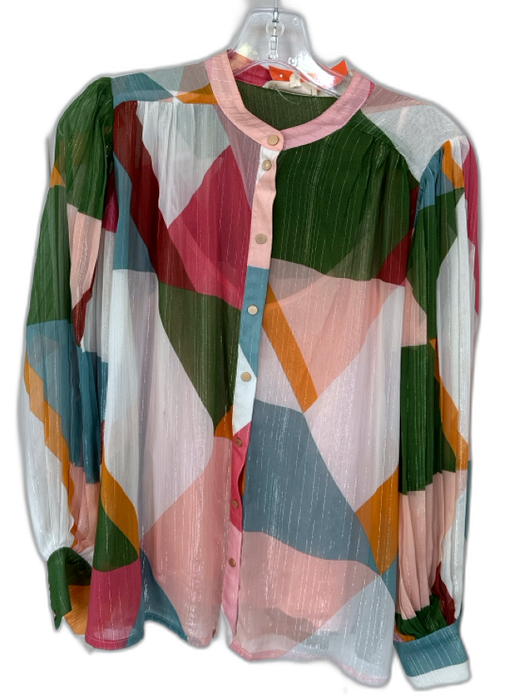 Suncoo Size Est M Pink & Green Long Balloon Sleeve Pleat Detail Slip Top Pink & Green / Est M
