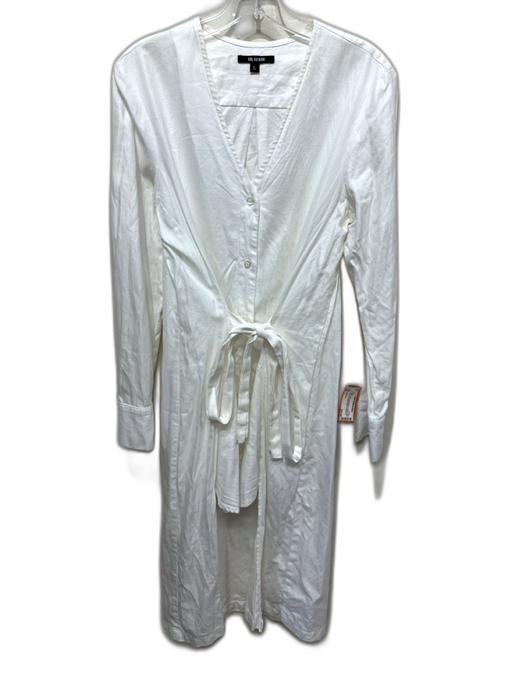 Kal Rieman Size L White Cotton Long Sleeve Buttons High Low Knee length Dress White / L