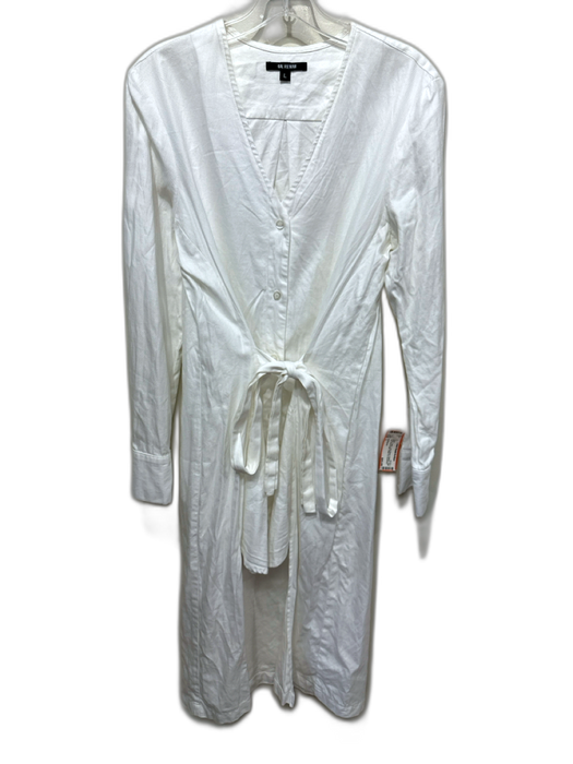 Kal Rieman Size L White Cotton Long Sleeve Buttons High Low Knee length Dress White / L