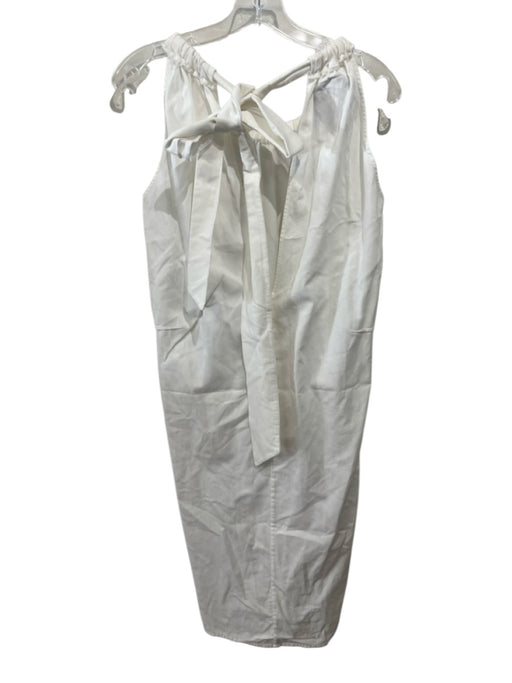 AVN Size 44 Cream White Cotton Denim Sleeveless neck tie Gathered Dress Cream White / 44