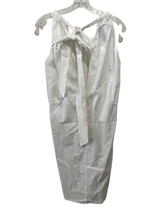 AVN Size 44 Cream White Cotton Denim Sleeveless neck tie Gathered Dress Cream White / 44