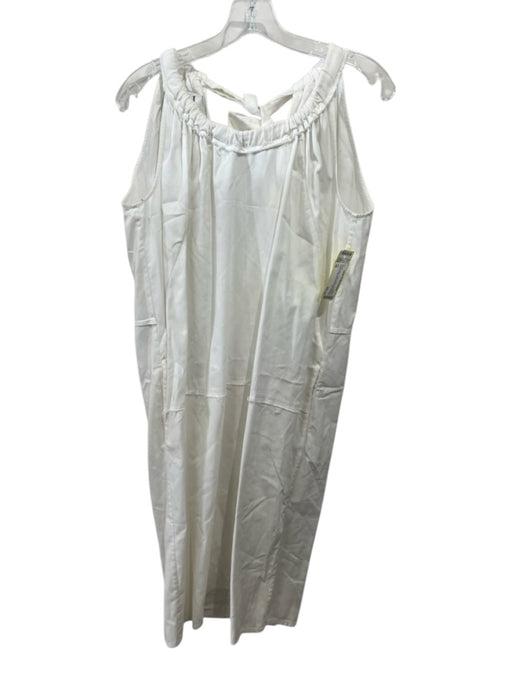 AVN Size 44 Cream White Cotton Denim Sleeveless neck tie Gathered Dress Cream White / 44