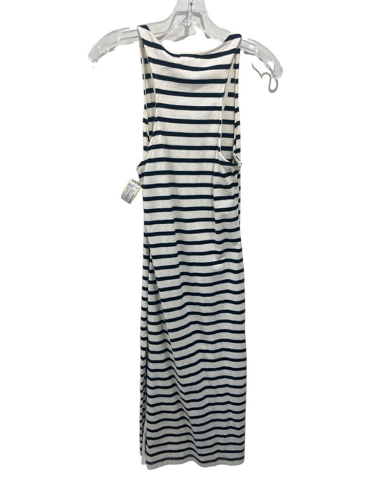 Rag & Bone Size S Cream & Navy Blue Cotton Stripe Split Hem Midi Dress Cream & Navy Blue / S
