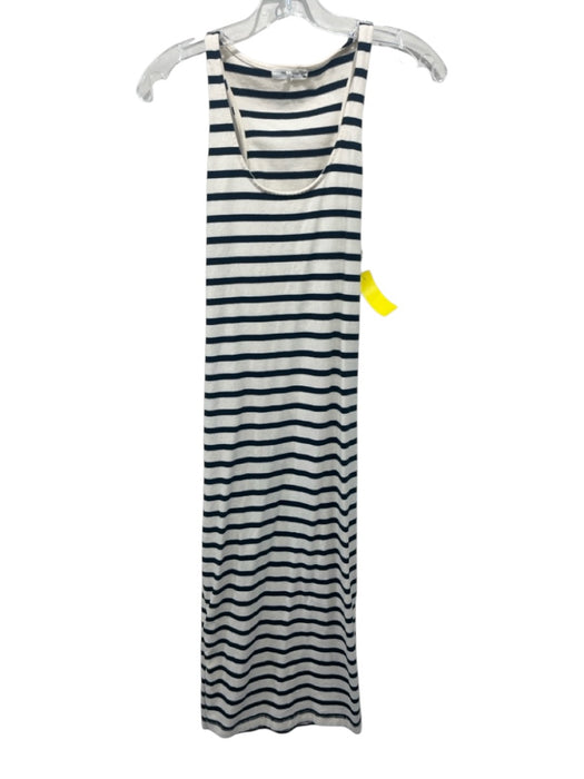 Rag & Bone Size S Cream & Navy Blue Cotton Stripe Split Hem Midi Dress Cream & Navy Blue / S
