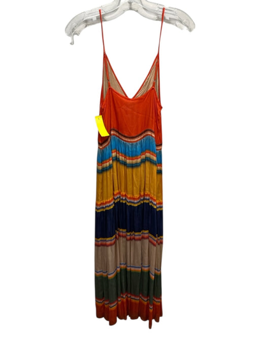 Tanvi Kedia Size S Orange, Blue, Multi Viscose Mixed Stripes V Neck Maxi Dress Orange, Blue, Multi / S