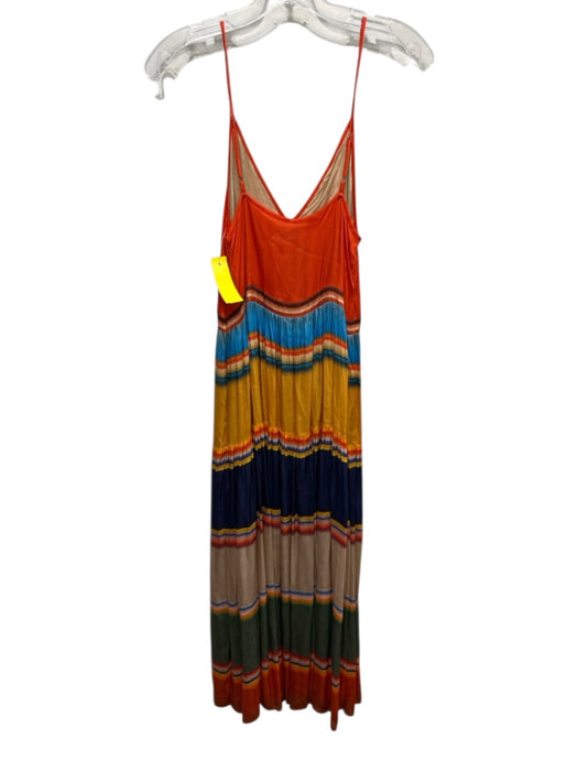 Tanvi Kedia Size S Orange, Blue, Multi Viscose Mixed Stripes V Neck Maxi Dress Orange, Blue, Multi / S