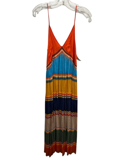 Tanvi Kedia Size S Orange, Blue, Multi Viscose Mixed Stripes V Neck Maxi Dress Orange, Blue, Multi / S
